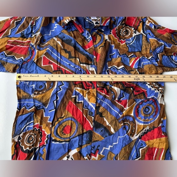Vintage Take Away Bold Art Deco 100% Silk Button Front Blouse Women’s Medium - Picture 4 of 5